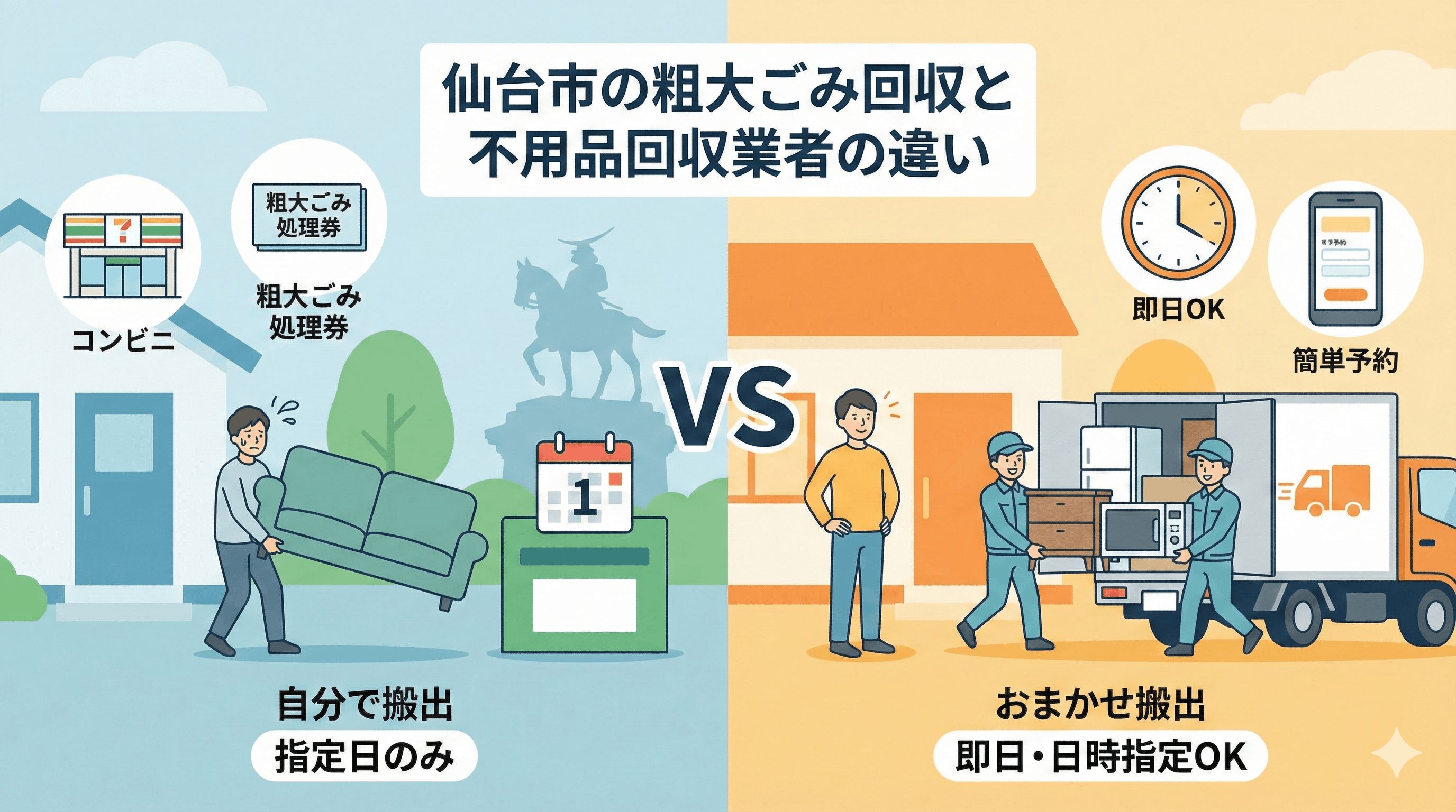 仙台市の粗大ごみ収集vs不用品回収