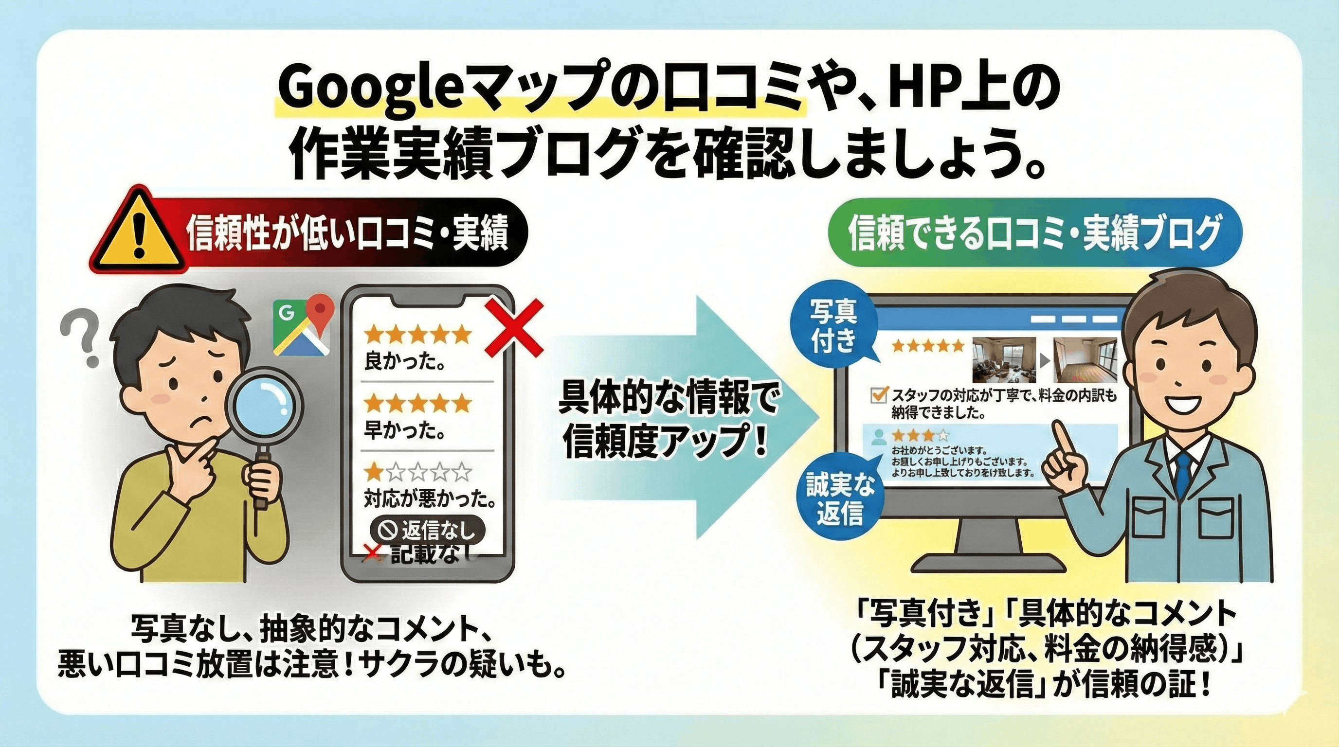 口コミや作業実績を確認しよう