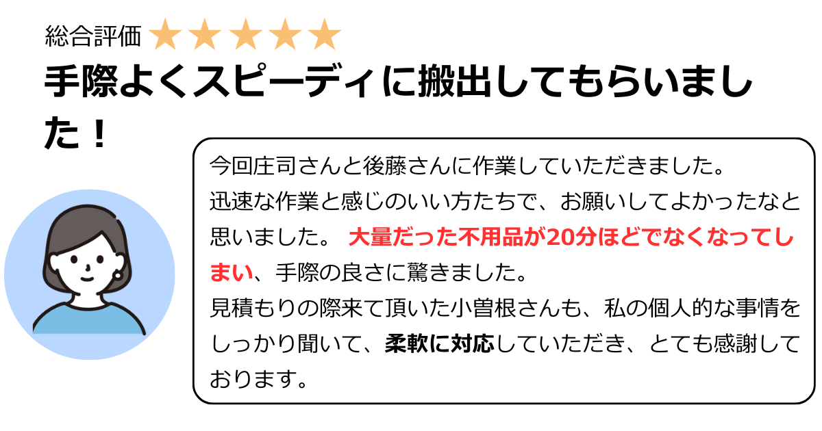 手際よくスピーディに搬出クチコミ