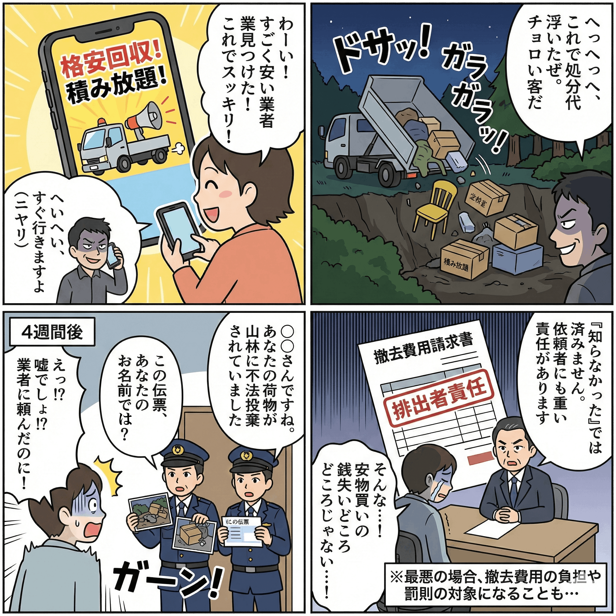 不用品回収の悪徳業者による不法投棄事例