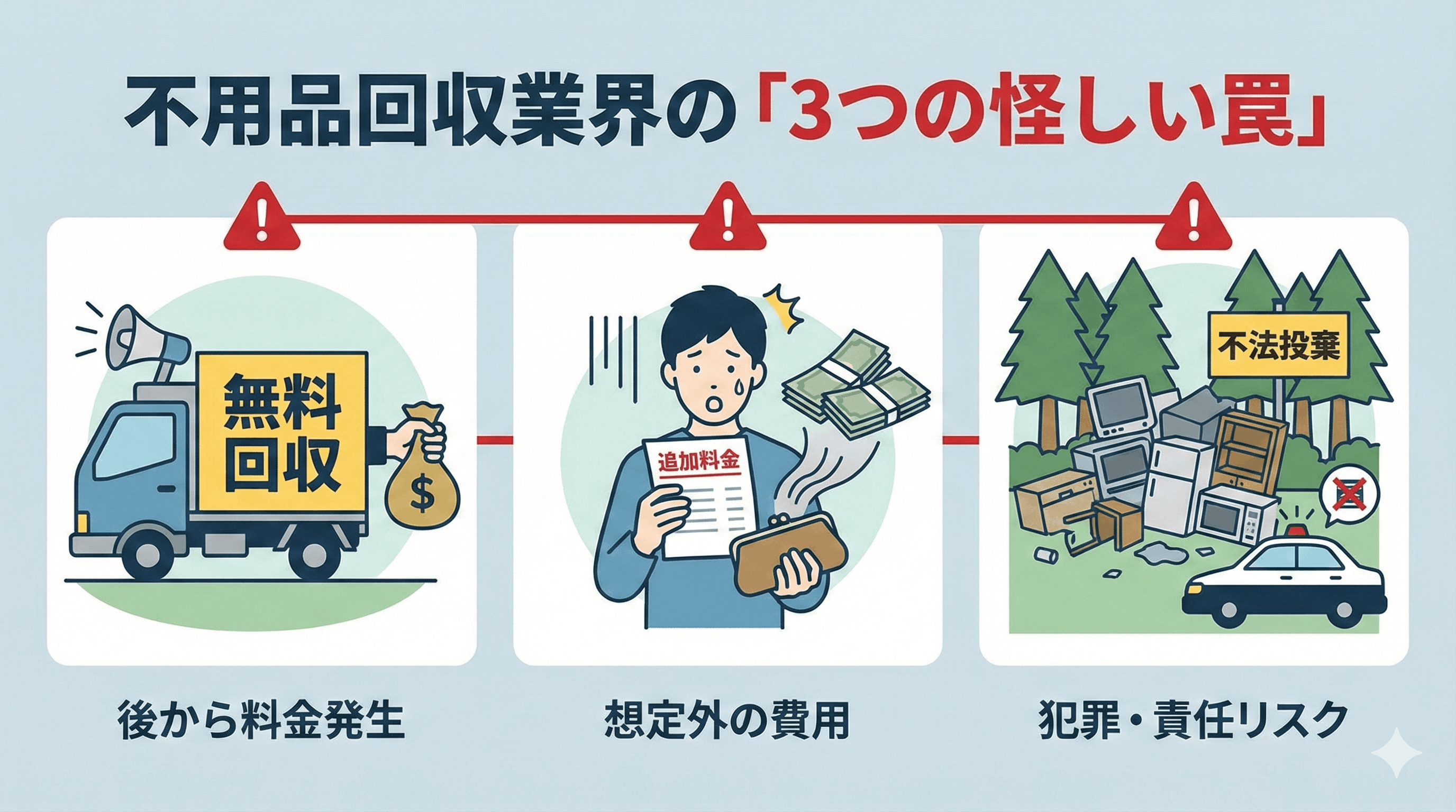 不用品回収業界には「3つの怪しい罠」が存在します