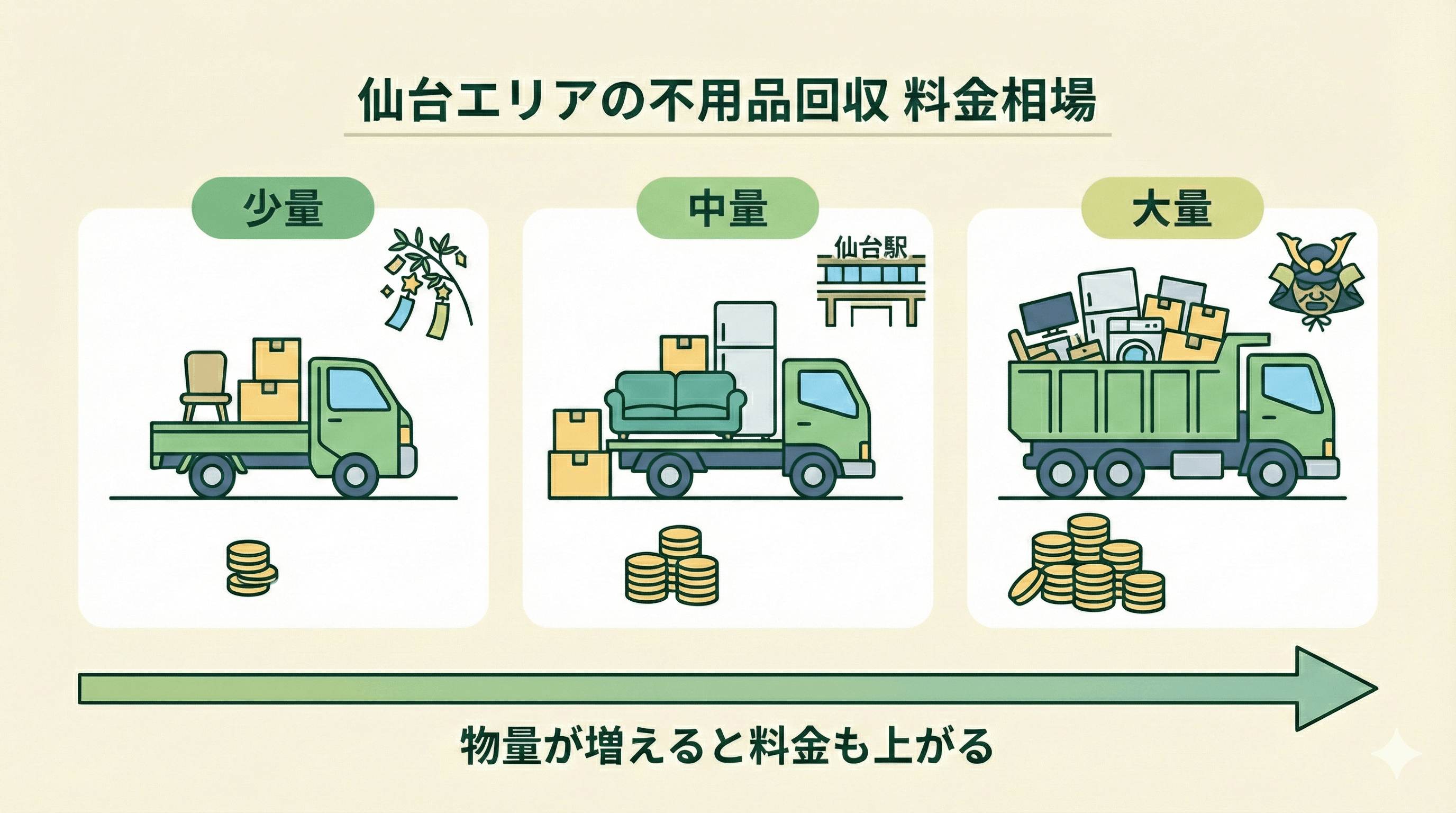 仙台エリアの不用品回収の料金相場