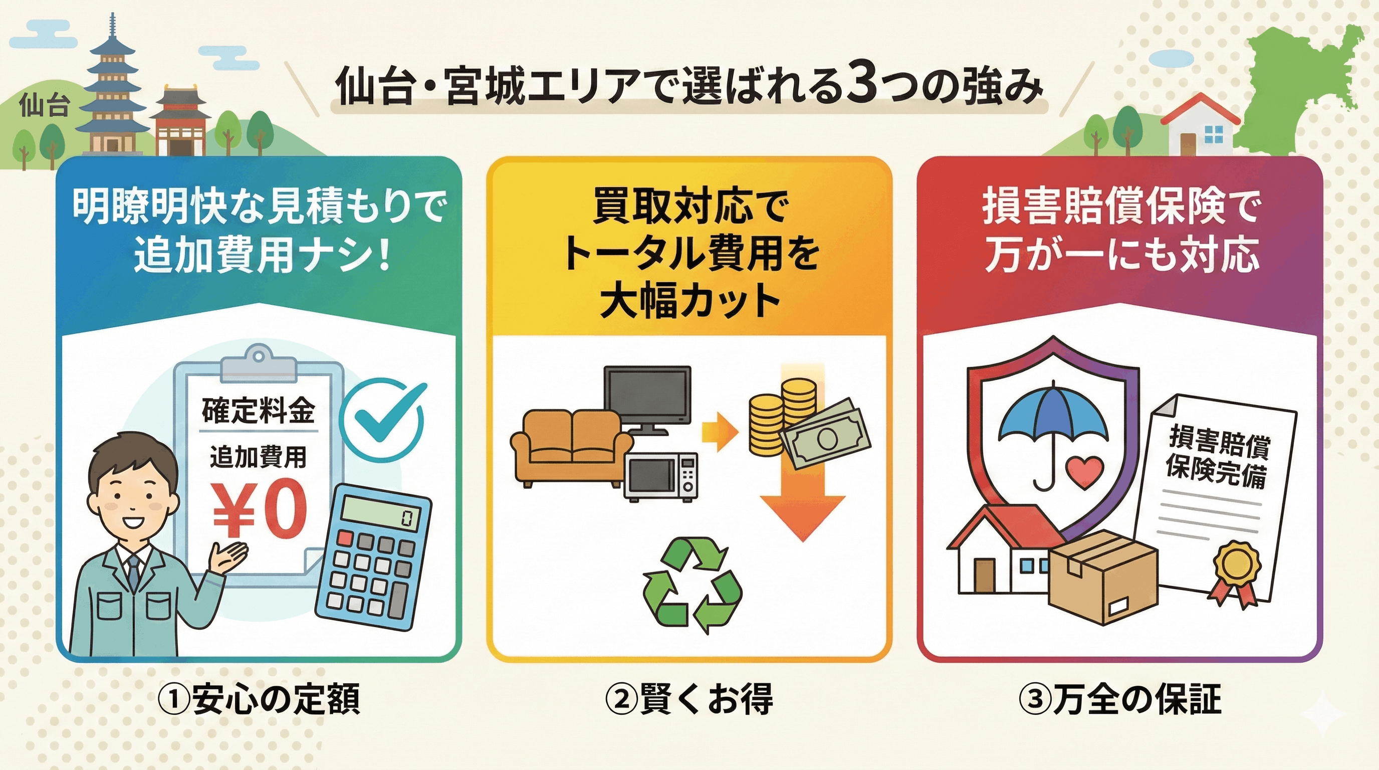 仙台・宮城エリアで選ばれる3つの強み