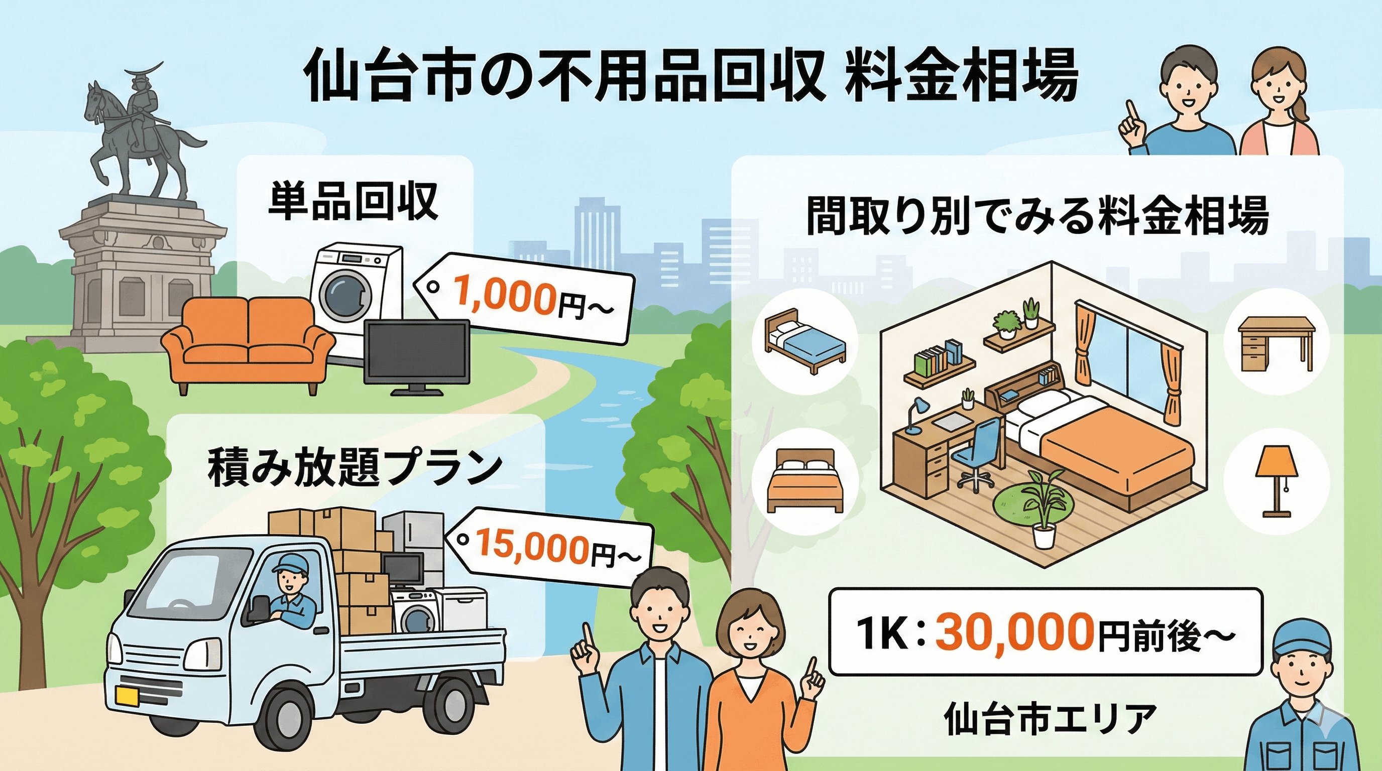 仙台市の不用品回収の料金相場
