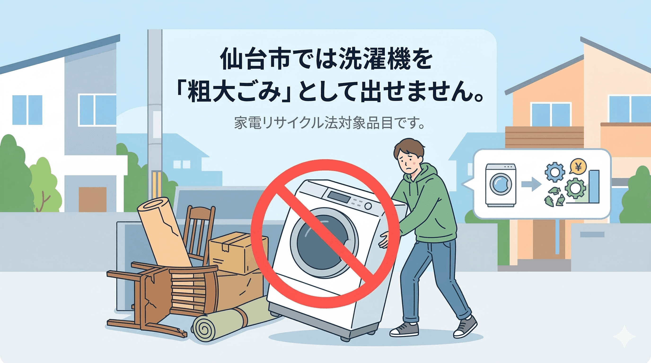 注意！仙台市では洗濯機を「粗大ごみ」として処分できない