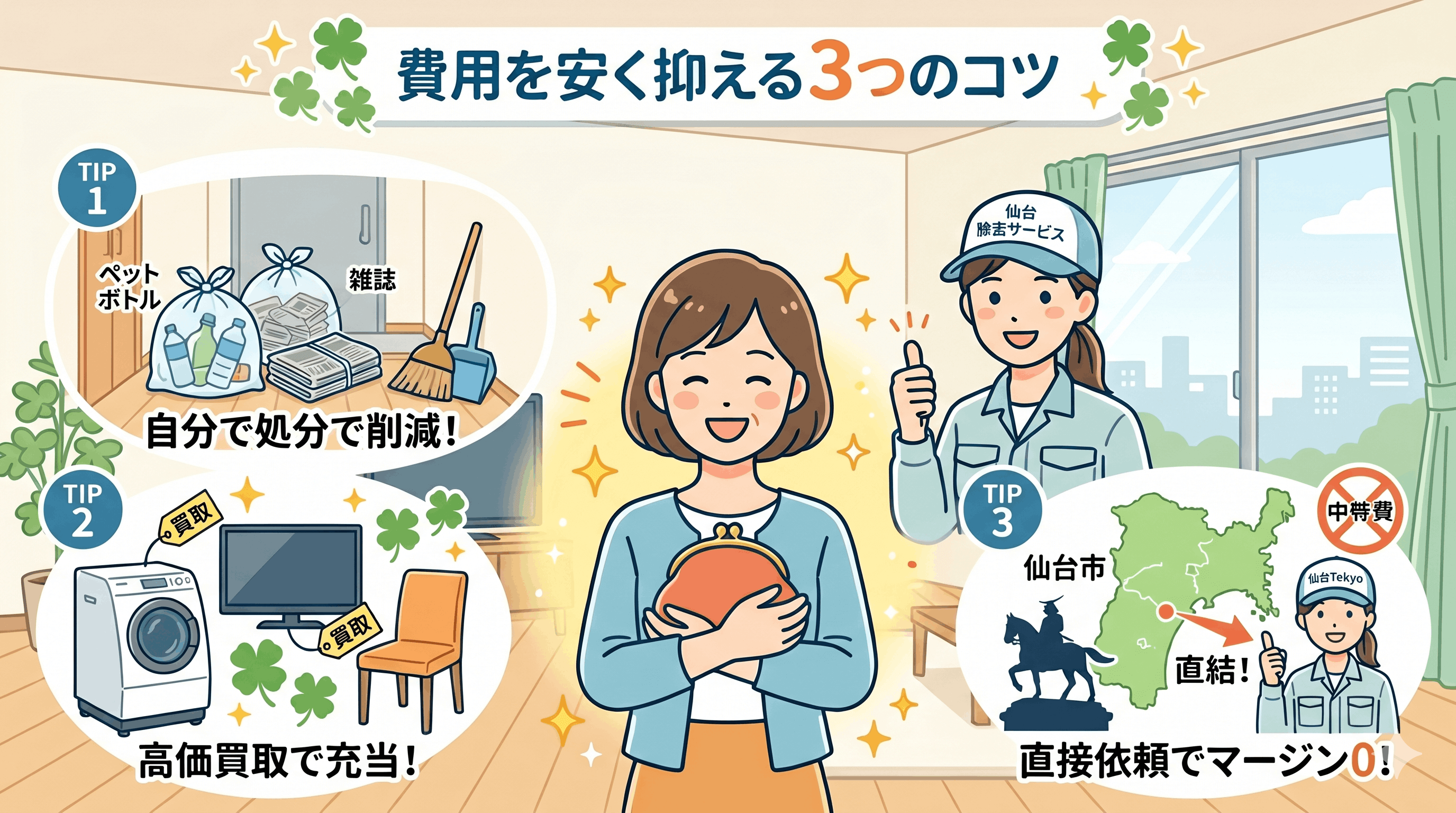 仙台でゴミ屋敷片付け費用を安く抑える3つのコツ