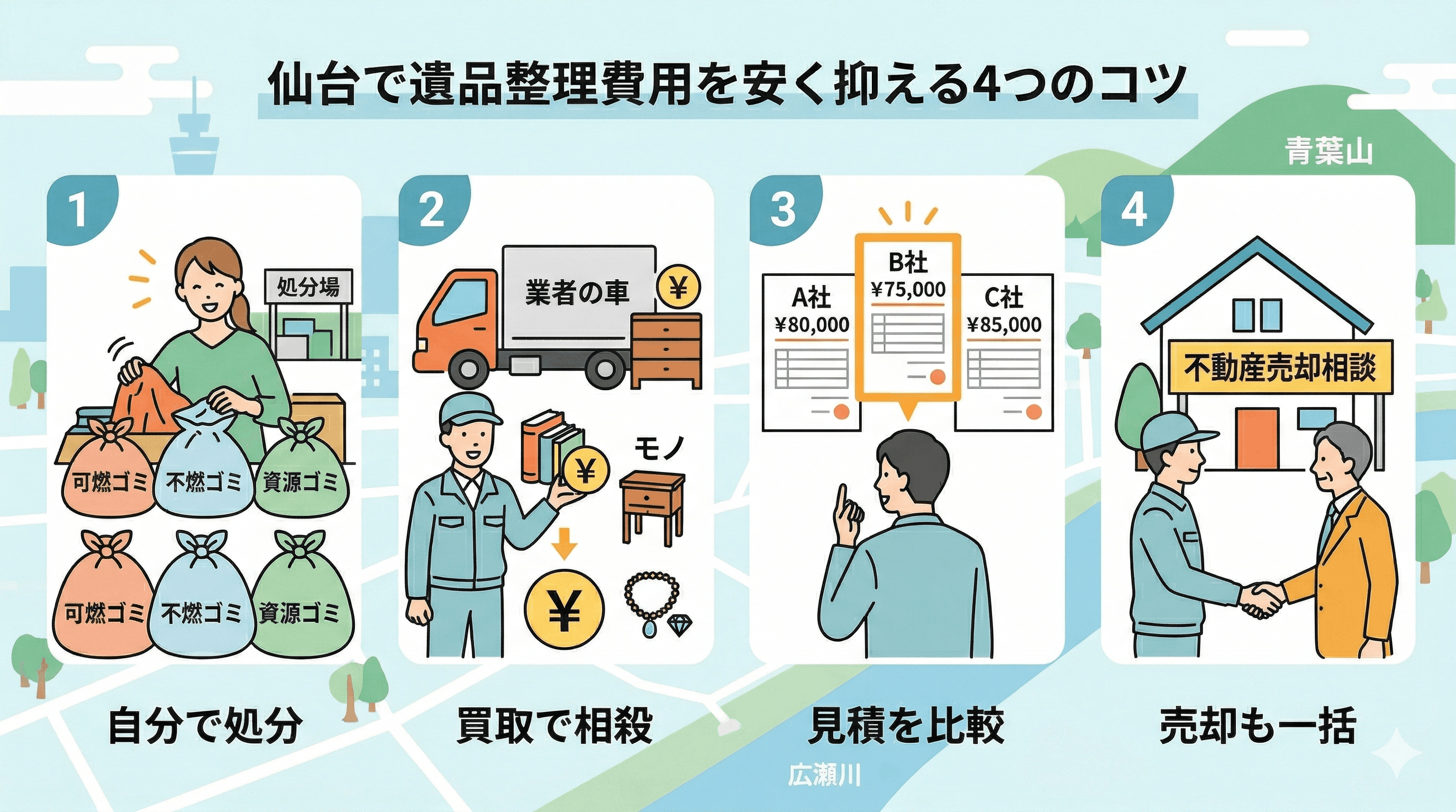 仙台で遺品整理費用を安く抑える4つコツ