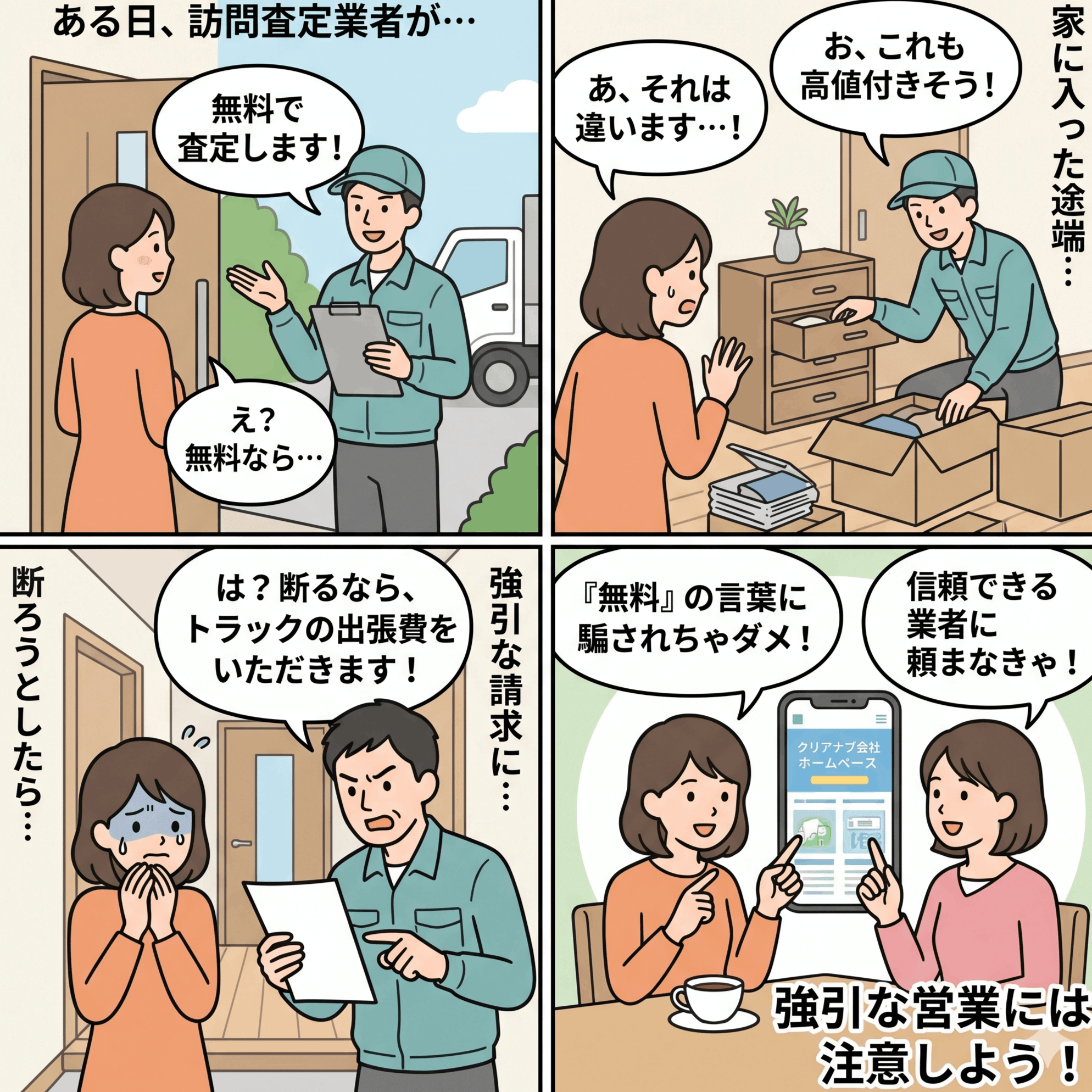 トラブル事例1：東中田の自宅で強引な契約を迫られた