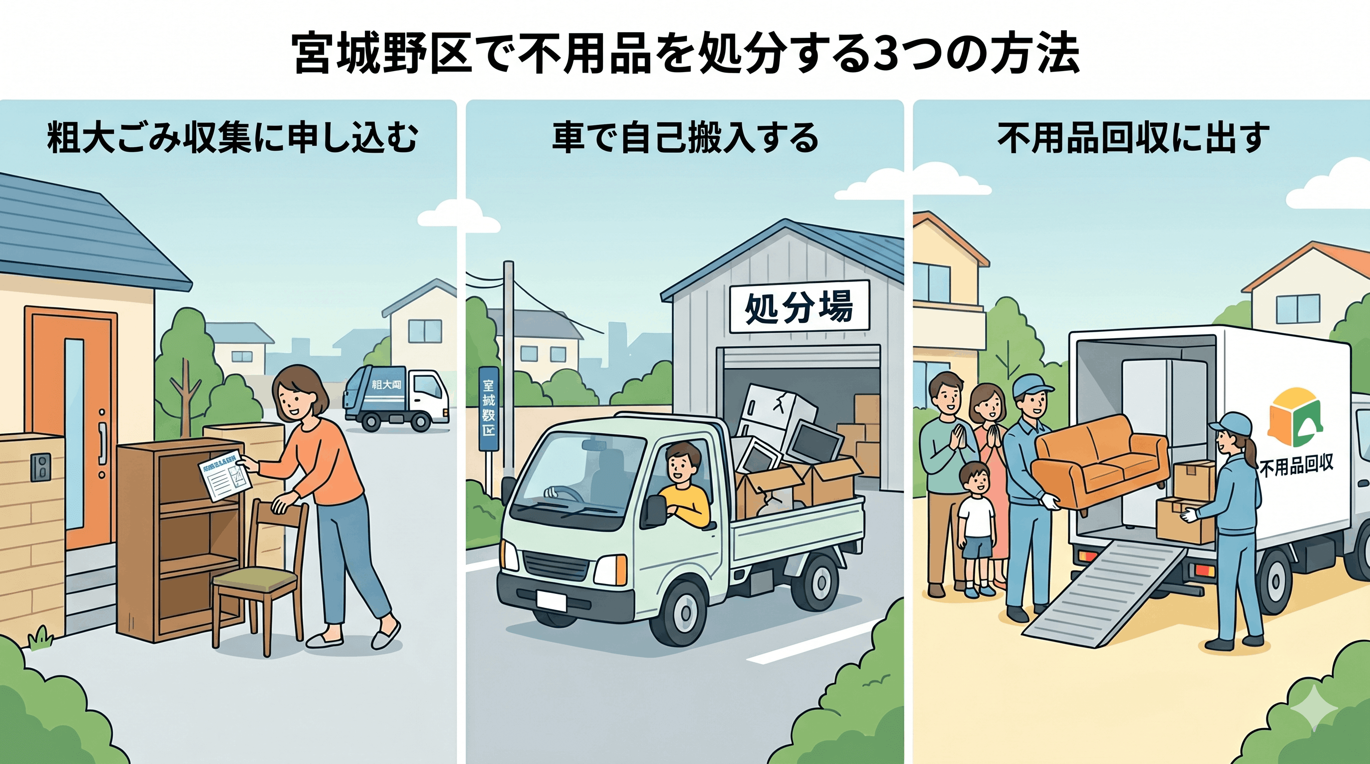宮城野区で不用品を処分する3つの方法