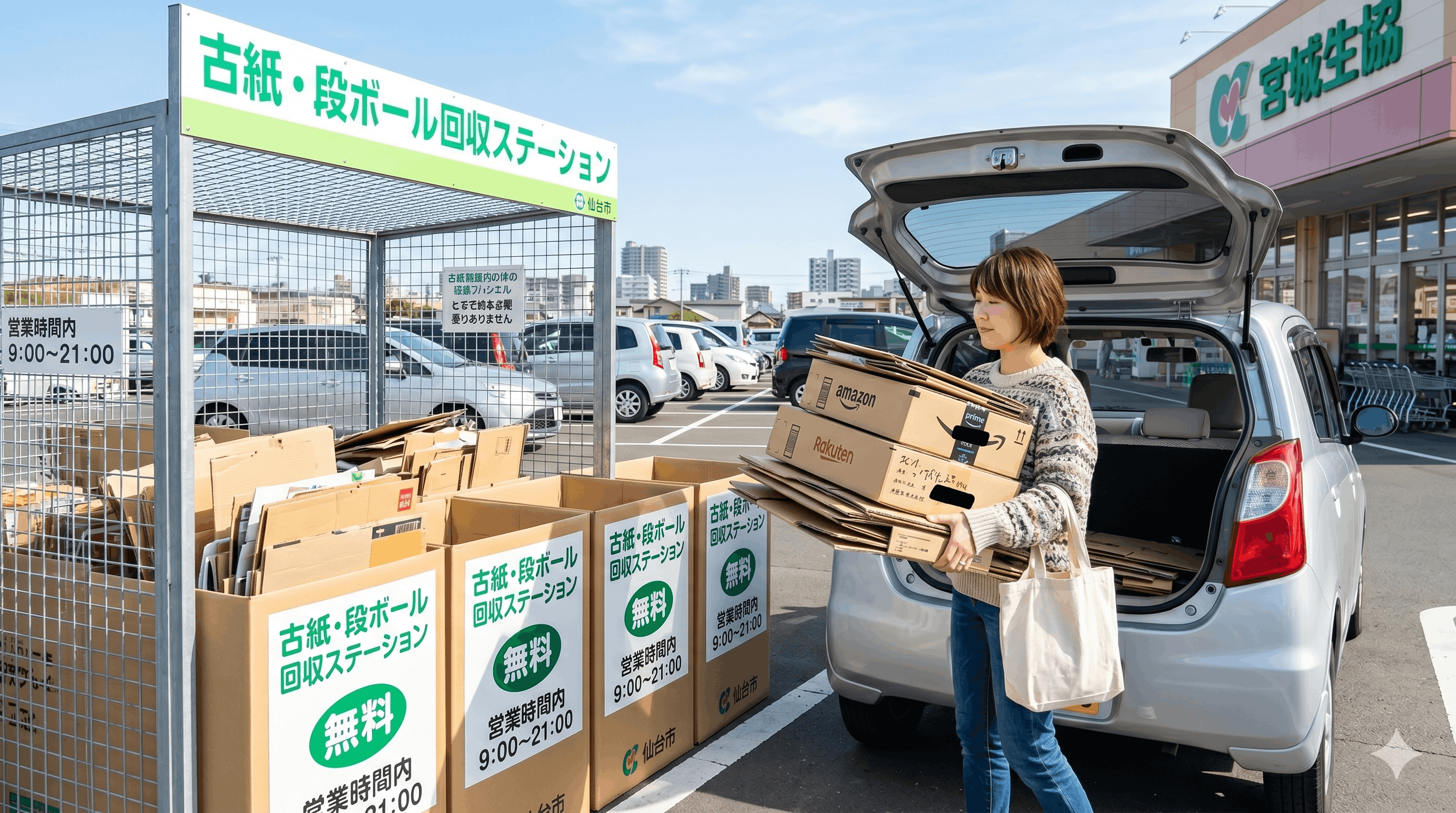 方法②：スーパーの回収ボックスや市の資源回収庫へ持ち込む