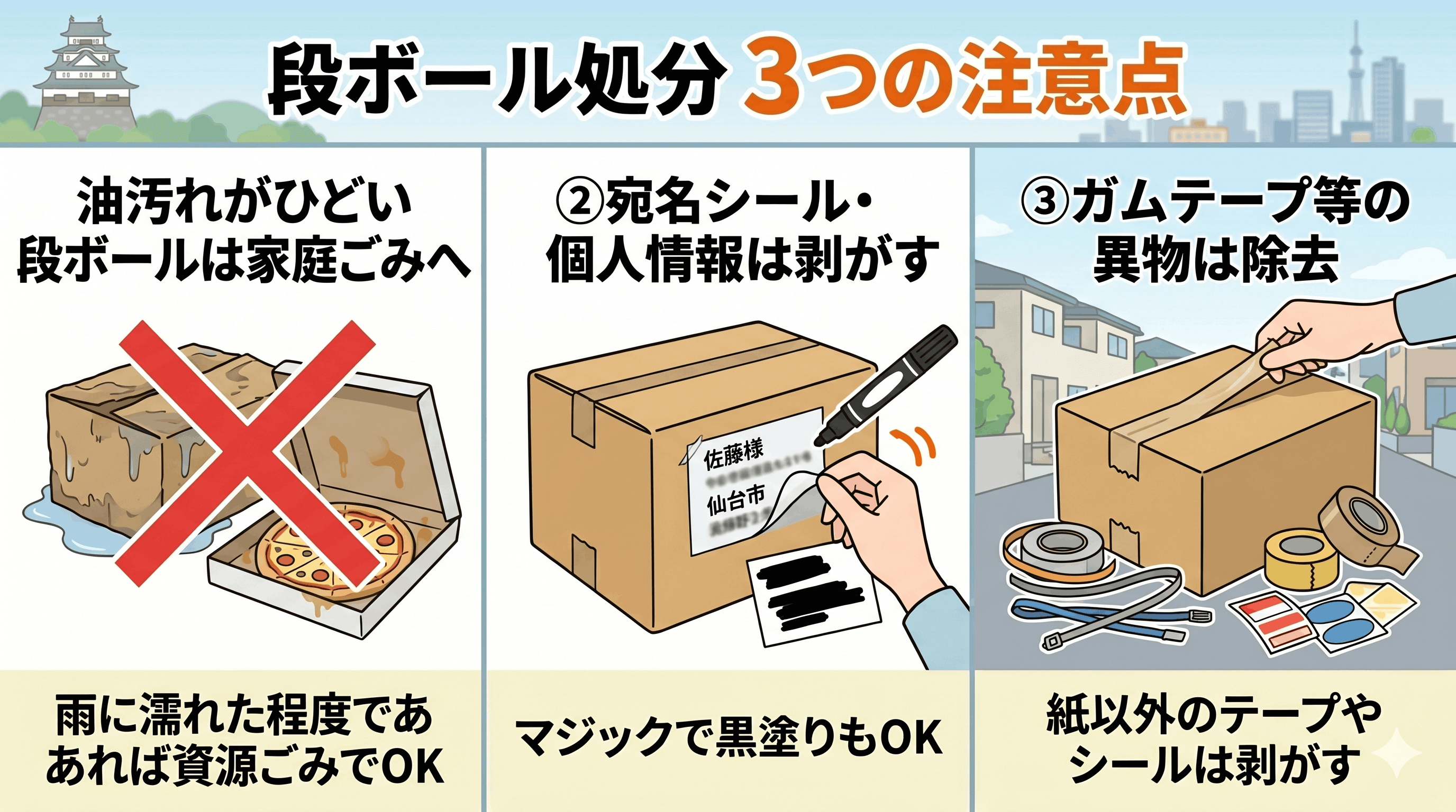 段ボールを捨てる際の3つの注意点とは？