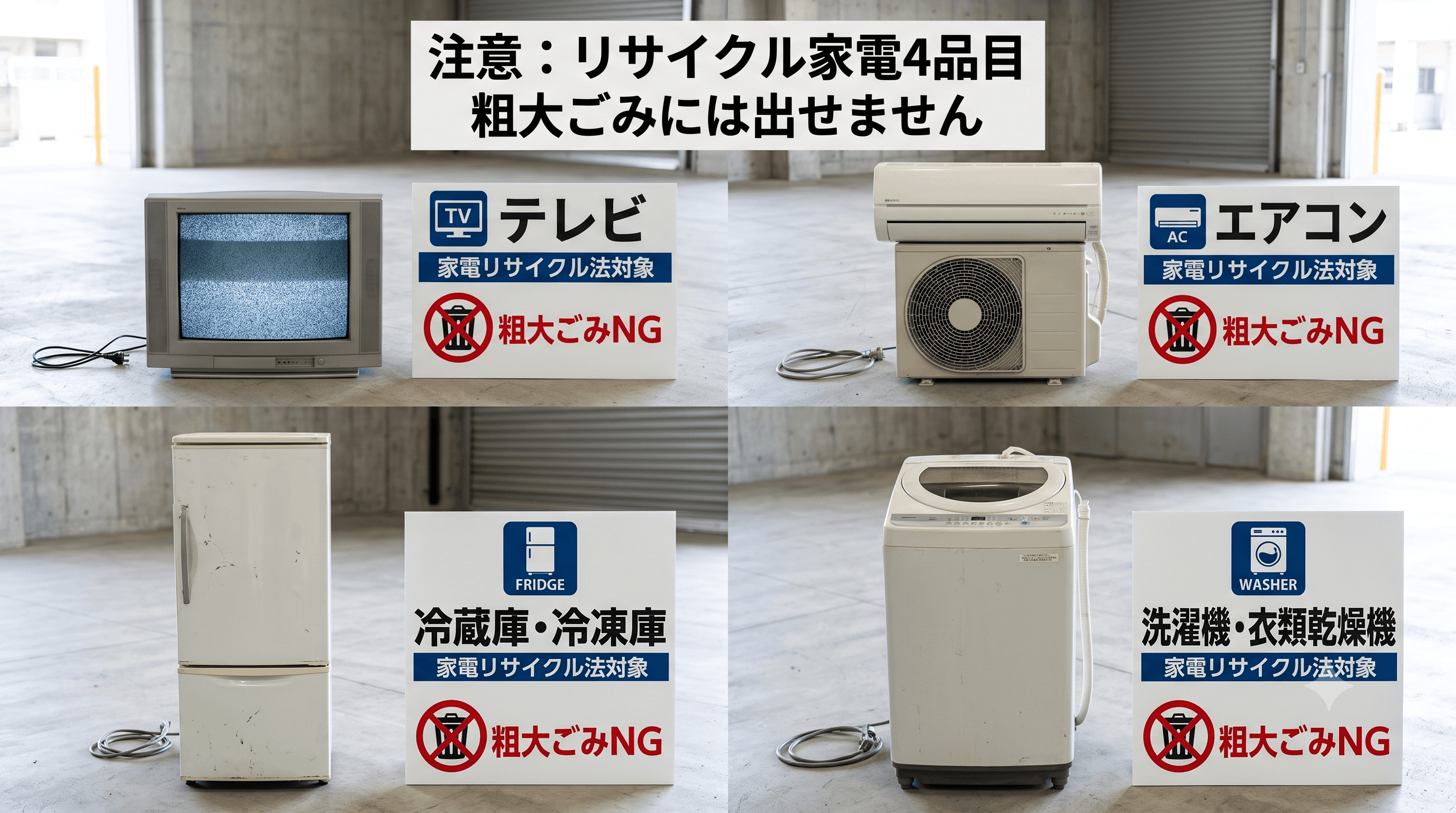 【注意】リサイクル家電は粗大ごみに出せない