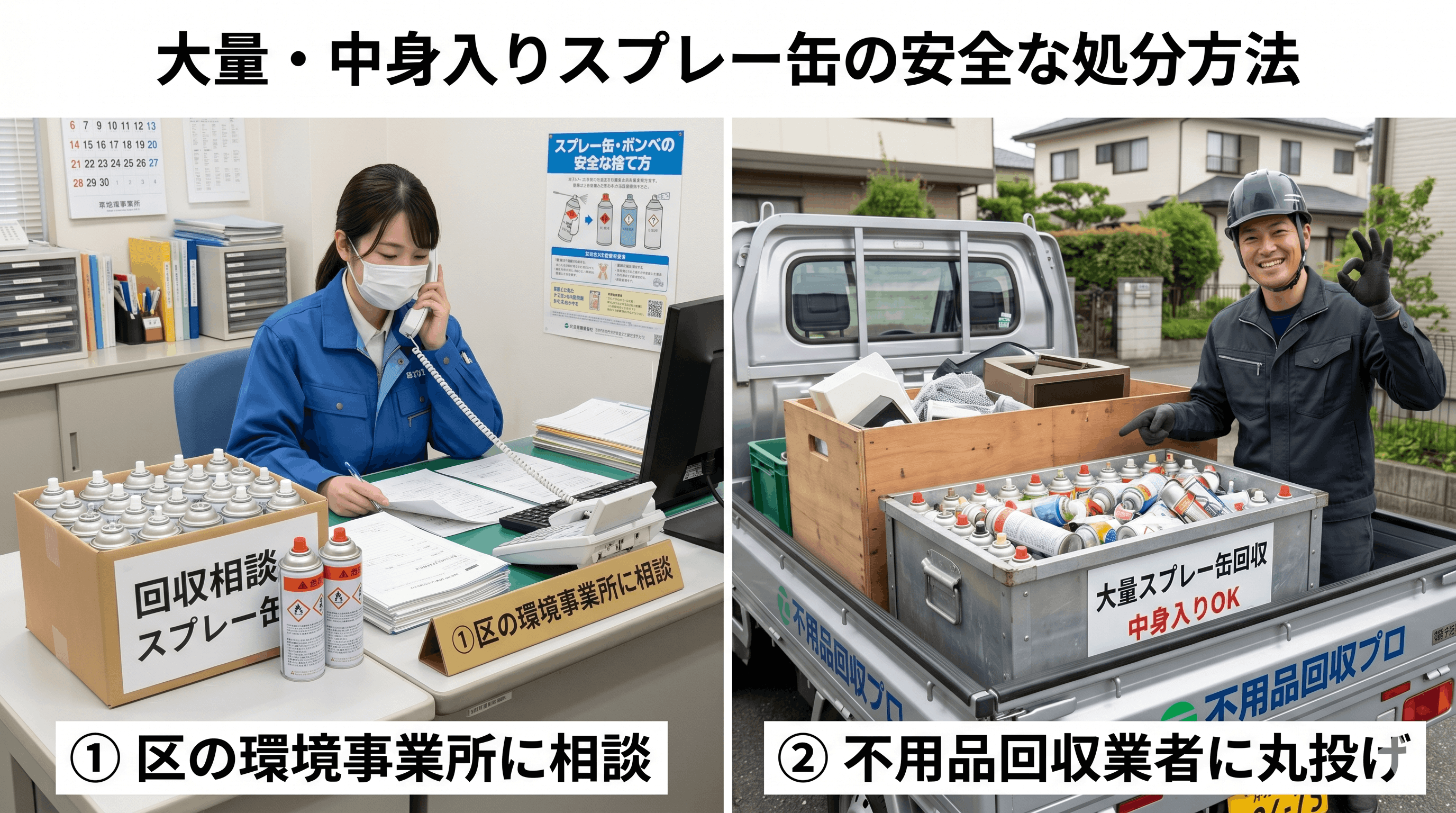 大量・中身入りスプレー缶の安全な処分方法