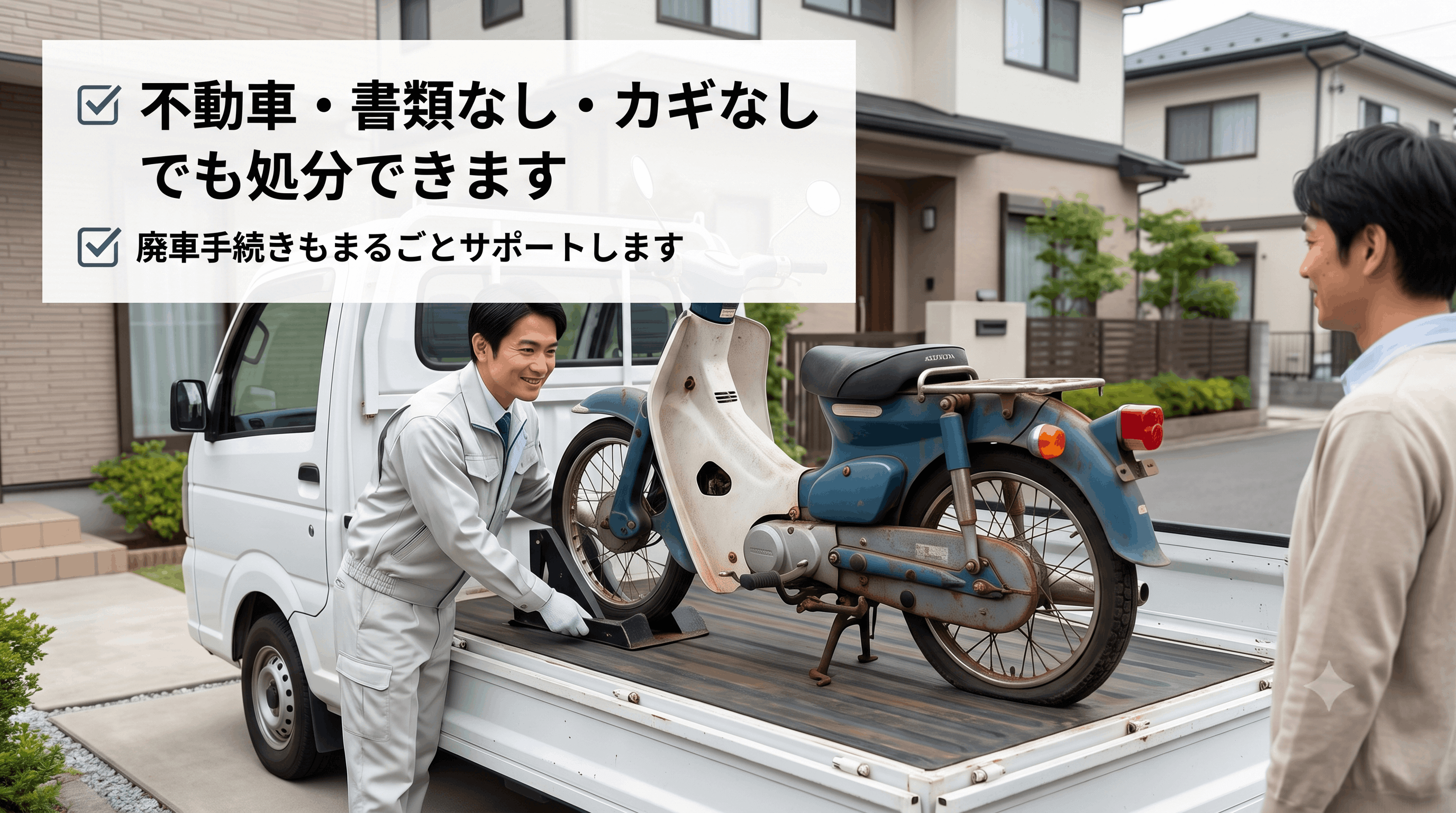 不動車・書類なし・カギなしでも処分できます